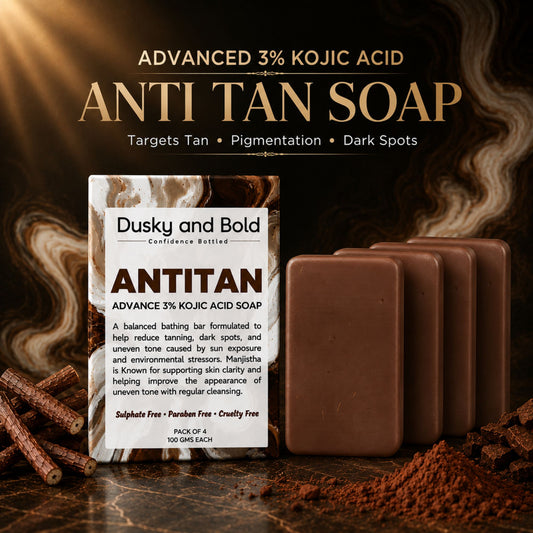 Dusky and Bold Tan Removal Soap with 3% Kojic Acid for Dark Spots, Pigmentation & Uneven Skin Tone | With Manjistha & Goat Milk | Detan & Skin Brightening Bath Bar | Pack of 2