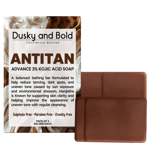 Dusky and Bold Tan Removal Soap with 3% Kojic Acid for Dark Spots, Pigmentation & Uneven Skin Tone | With Manjistha & Goat Milk | Detan & Skin Brightening Bath Bar | Pack of 2