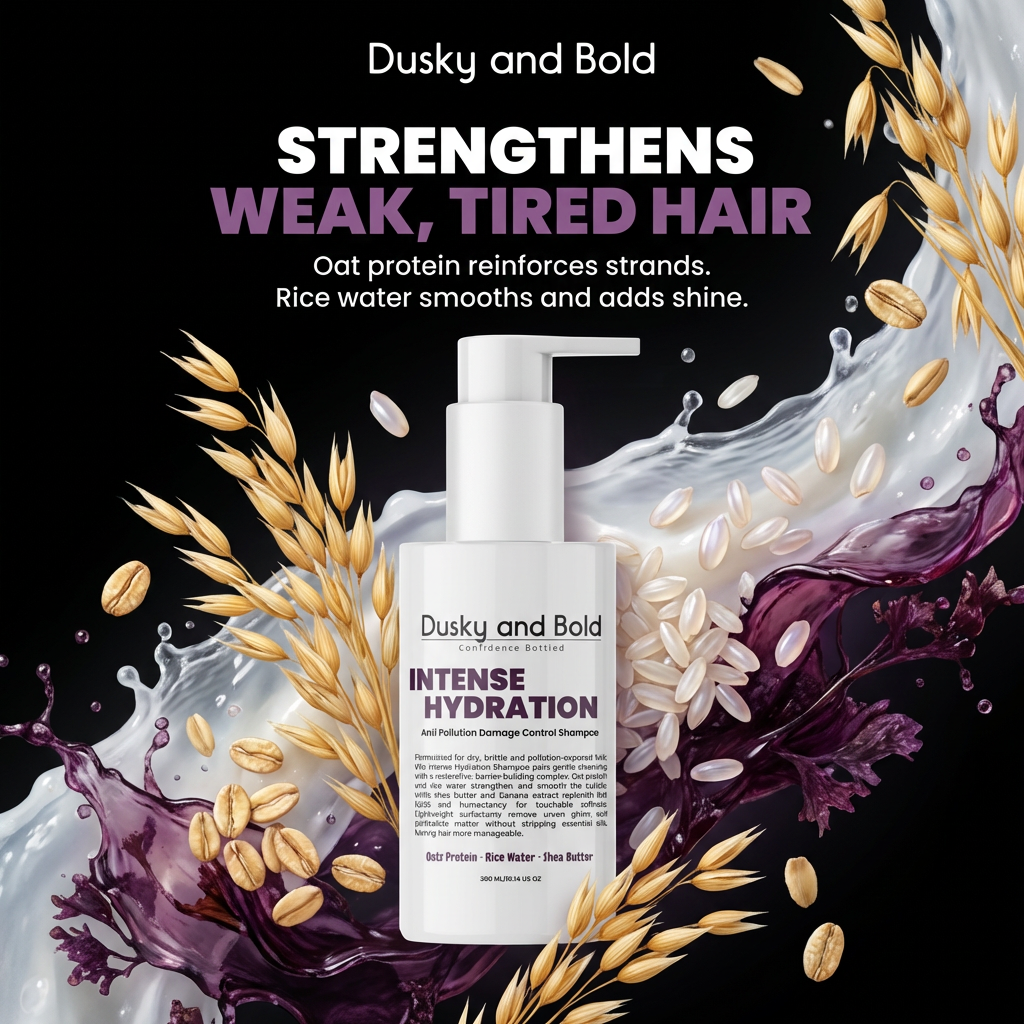Dusky and Bold Intense Hydrating Shampoo for Frizzy and Dry Hair | Scalp Cleanser, Damage Repair | With Shea , Banana, Oats Protein and Rice Water | Detoxifying Shampoo for Men & Women | Sulphate Free