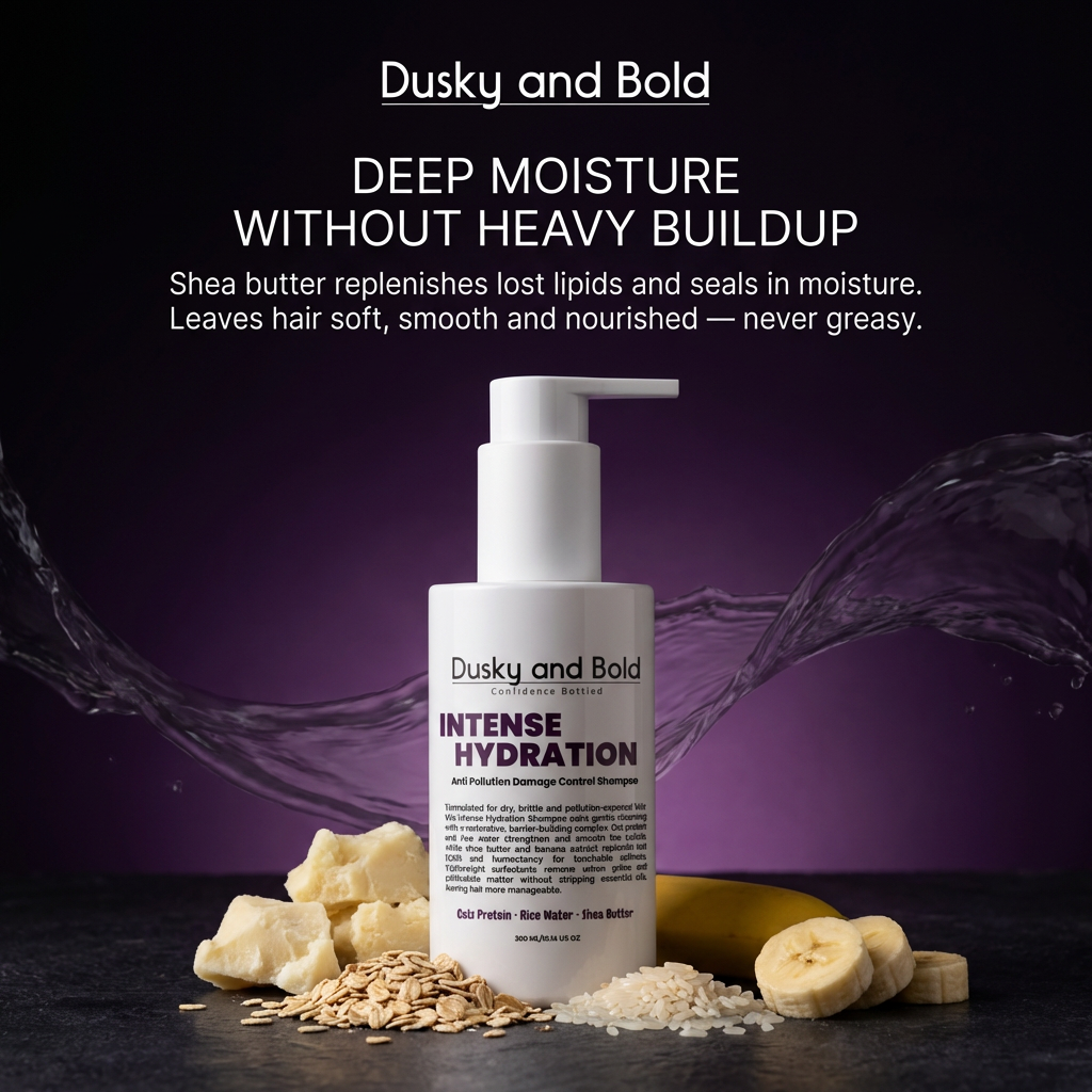 Dusky and Bold Intense Hydrating Shampoo for Frizzy and Dry Hair | Scalp Cleanser, Damage Repair | With Shea , Banana, Oats Protein and Rice Water | Detoxifying Shampoo for Men & Women | Sulphate Free