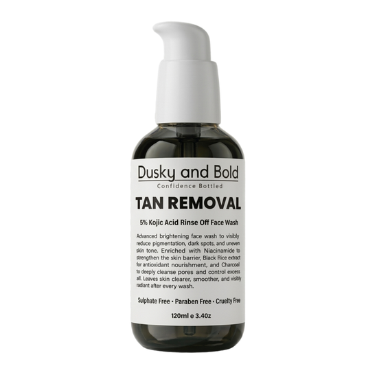 Dusky & Bold 5% Kojic Acid Based De-Tan Face Wash with Charcoal & Black Rice | Rinse-Off Brightening Cleanser for Oily & Greasy Skin | Sulphate-Free Daily Face Cleanser