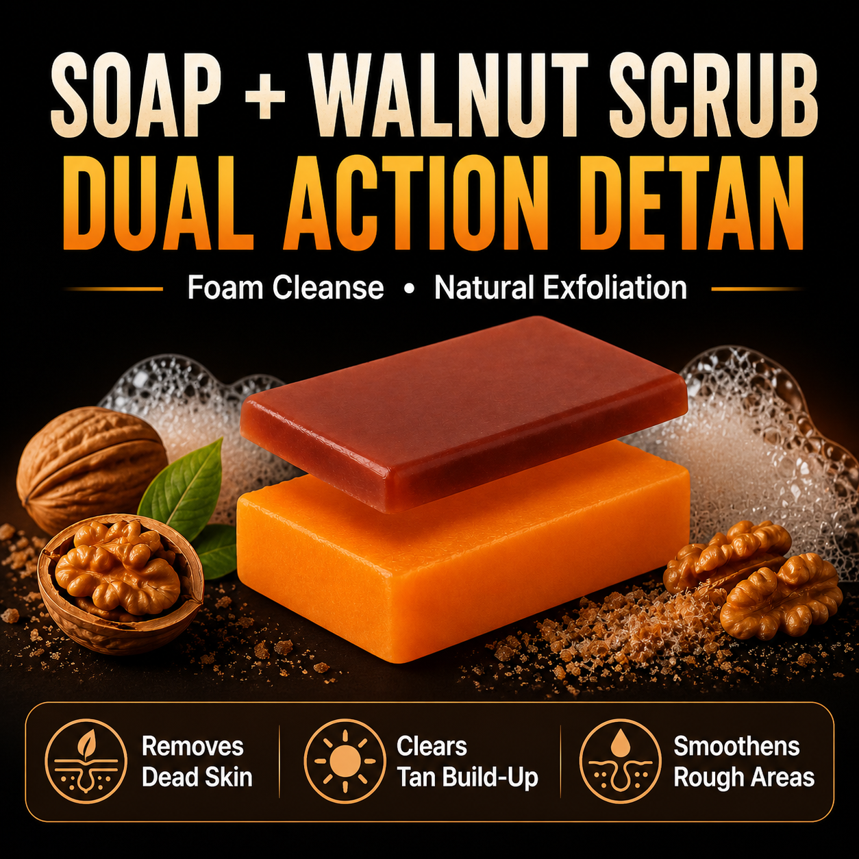 Dusky and Bold 2% Kojic Acid Detan Scrub Soap with 6% Niacinamide & 1% Glycolic Acid | Dual Action Exfoliating Brightening Bar for Tan Removal, Dark Spots & Pigmentation | Cooling Menthol | Soap Bar for Men and Women | Pack of 2